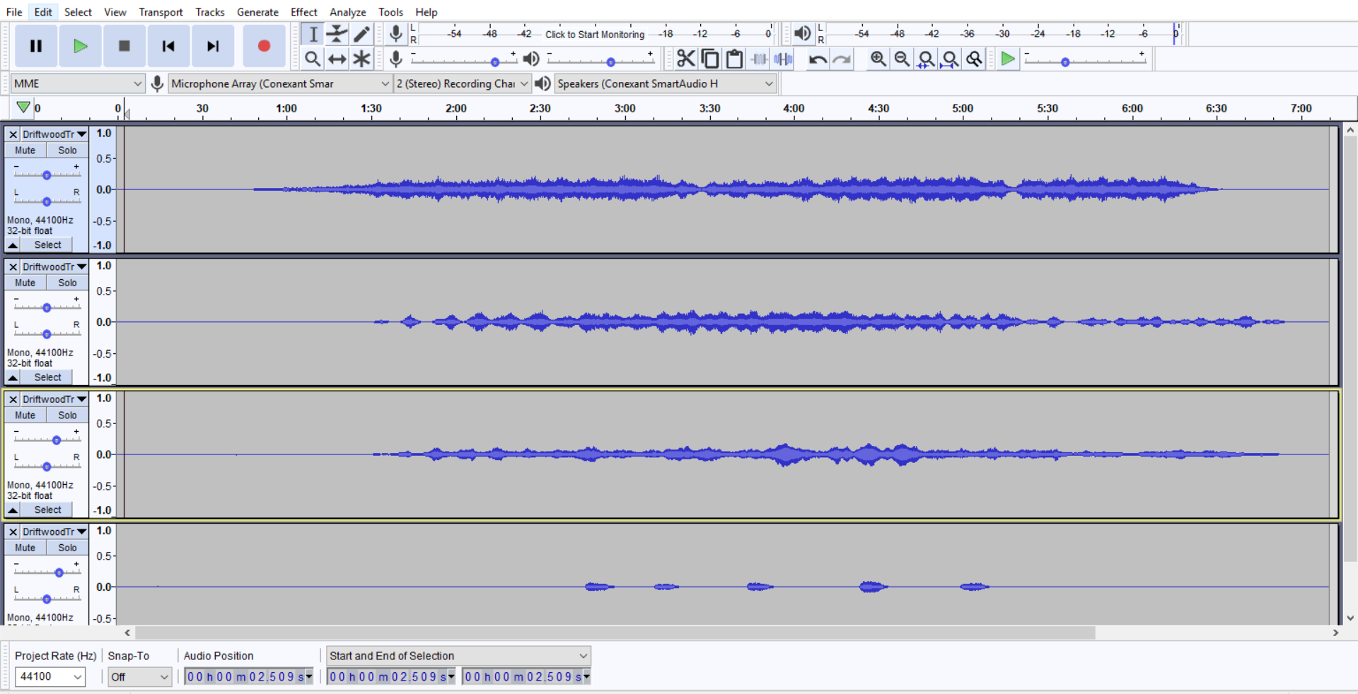 Driftwood Audacity Screenshot