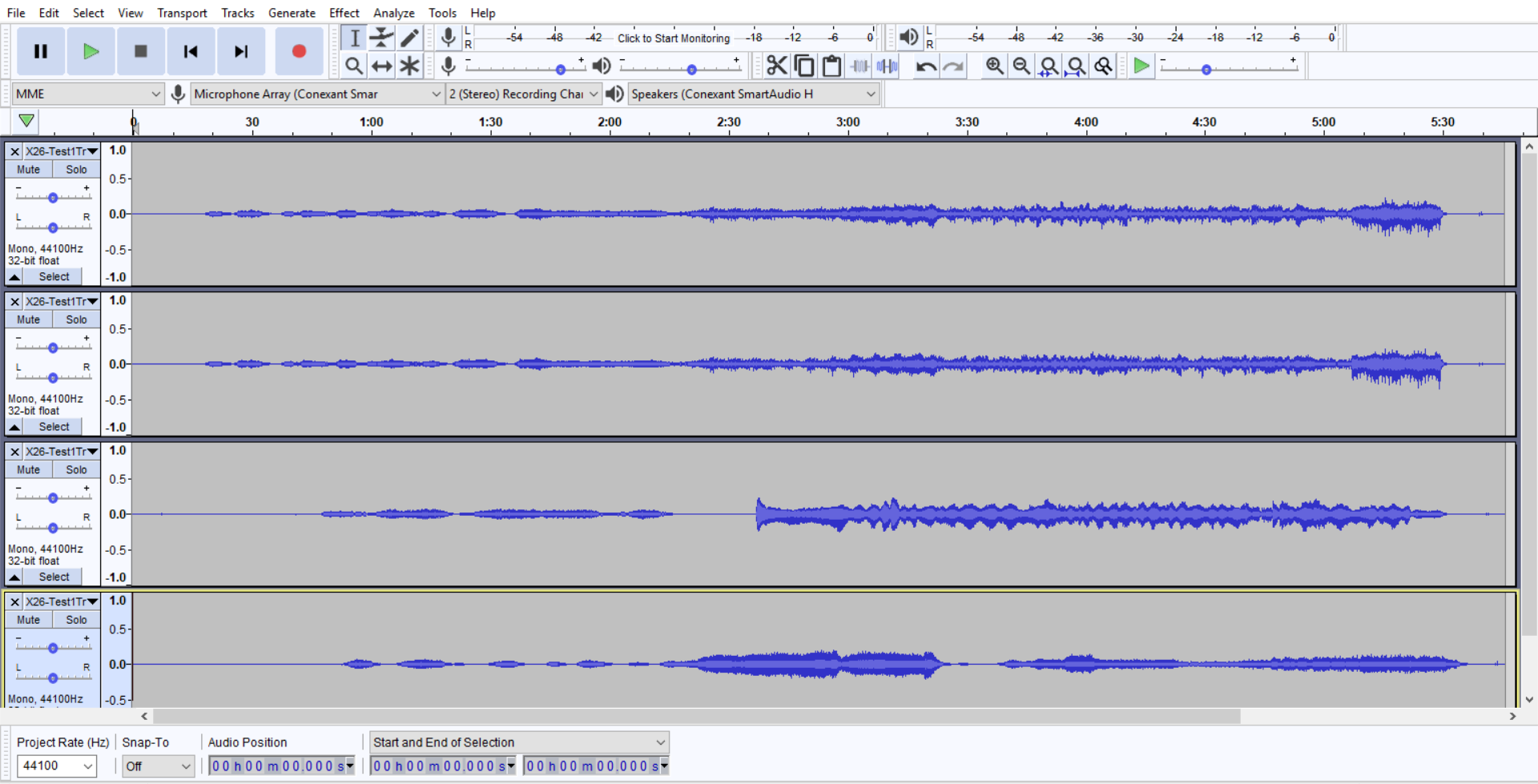 X-26 Test 1 Audacity Screenshot