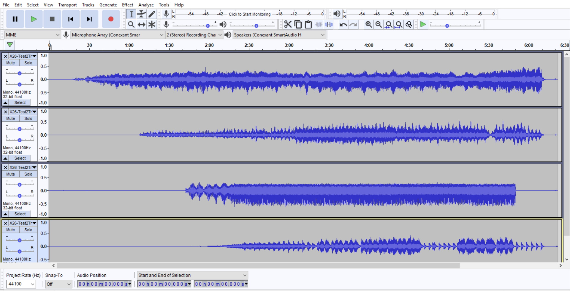 X-26 Test 2 Audacity Screenshot